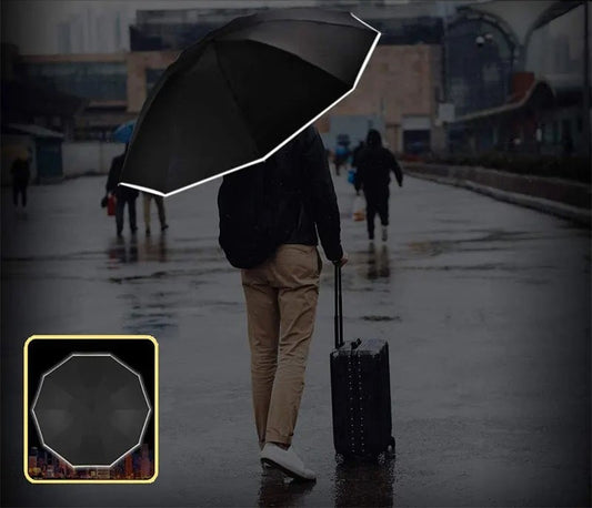 Parapluie pliant inversé entièrement automatique, avec lampe de poche LED, 10 nervures, Parapluie résistant au vent et à l’eau, bande réfléchissante, UV, pour le soleil ou la pluie